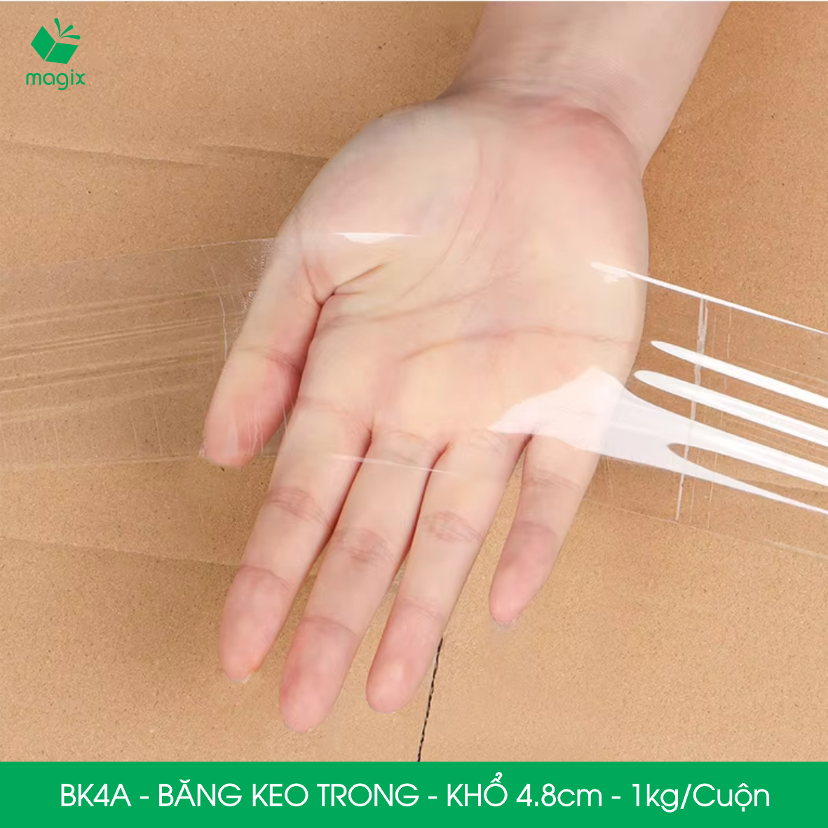 BK4A - 1 cuộn băng keo trong 1kg, khổ 4.8cm lõi nhựa - Băng dính đóng hàng, băng keo khổ lớn