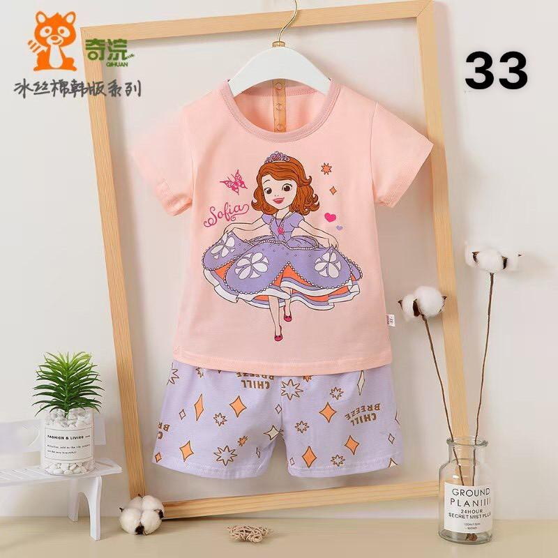 Bộ cộc tay bé gái 2-8 tuổi hình ngộ nghĩnh, Bộ hè cho bé xuất Hàn vải cotton co giãn tốt thấm hút mồ hôi tốt