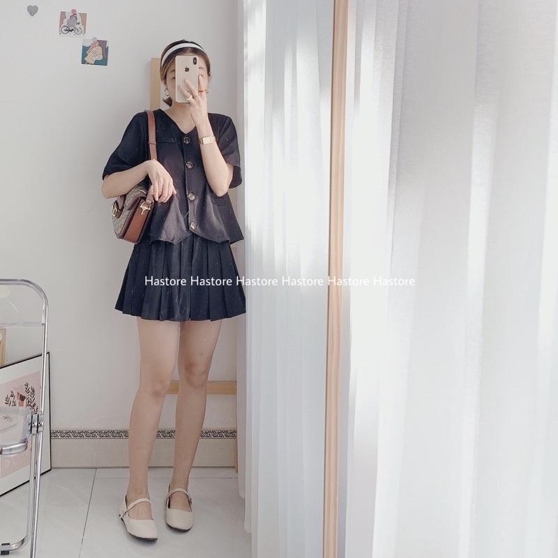Set áo đệm vai kèm chân váy tennis