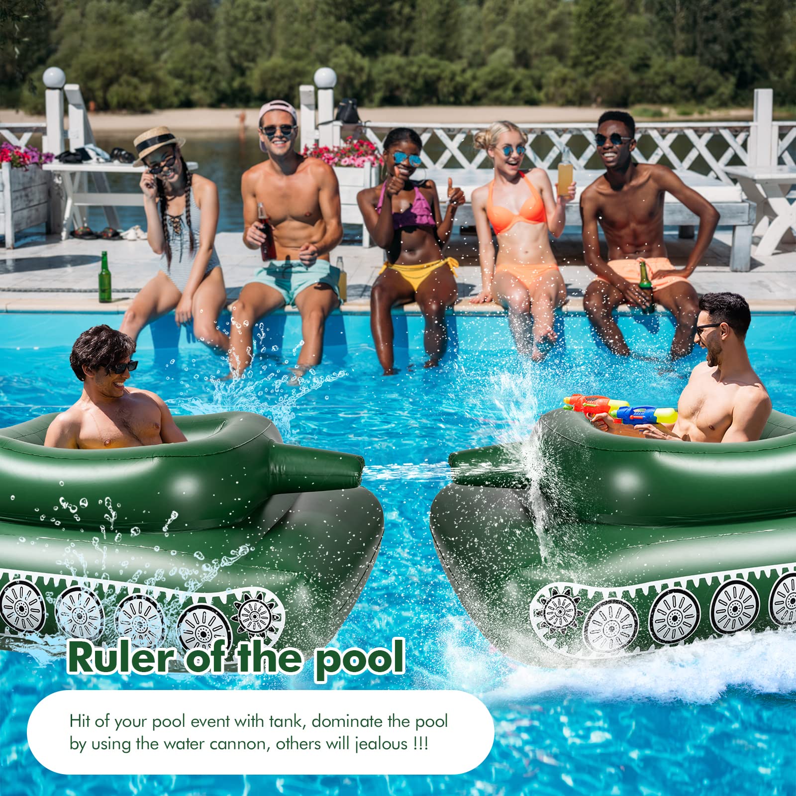 Phao Bơi Xe Tăng Bắn Nước Inflatable Tank Pool size lớn (160x110x60cm)