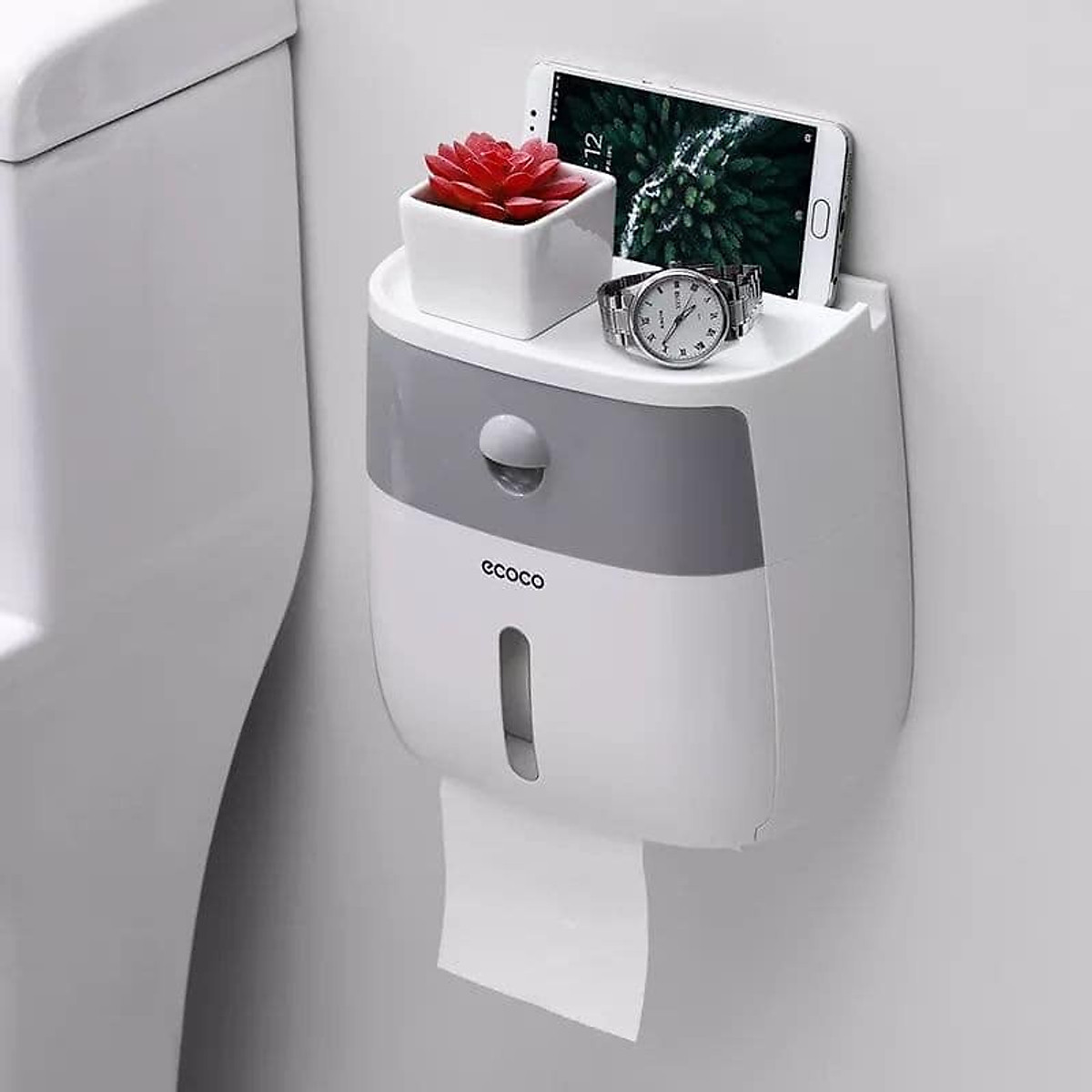 Hộp giấy vệ sinh treo tường loại to thiết kế 2 tầng có ngăn kéo bên trên, dễ dàng đựng đồ nhỏ chống nước