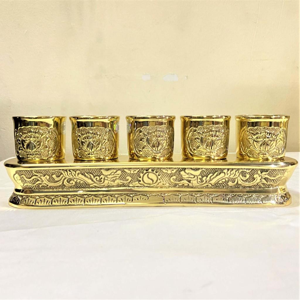 Bộ Chung Nước Cúng Khắc Sen Rồng Bằng Đồng mẫu 1
