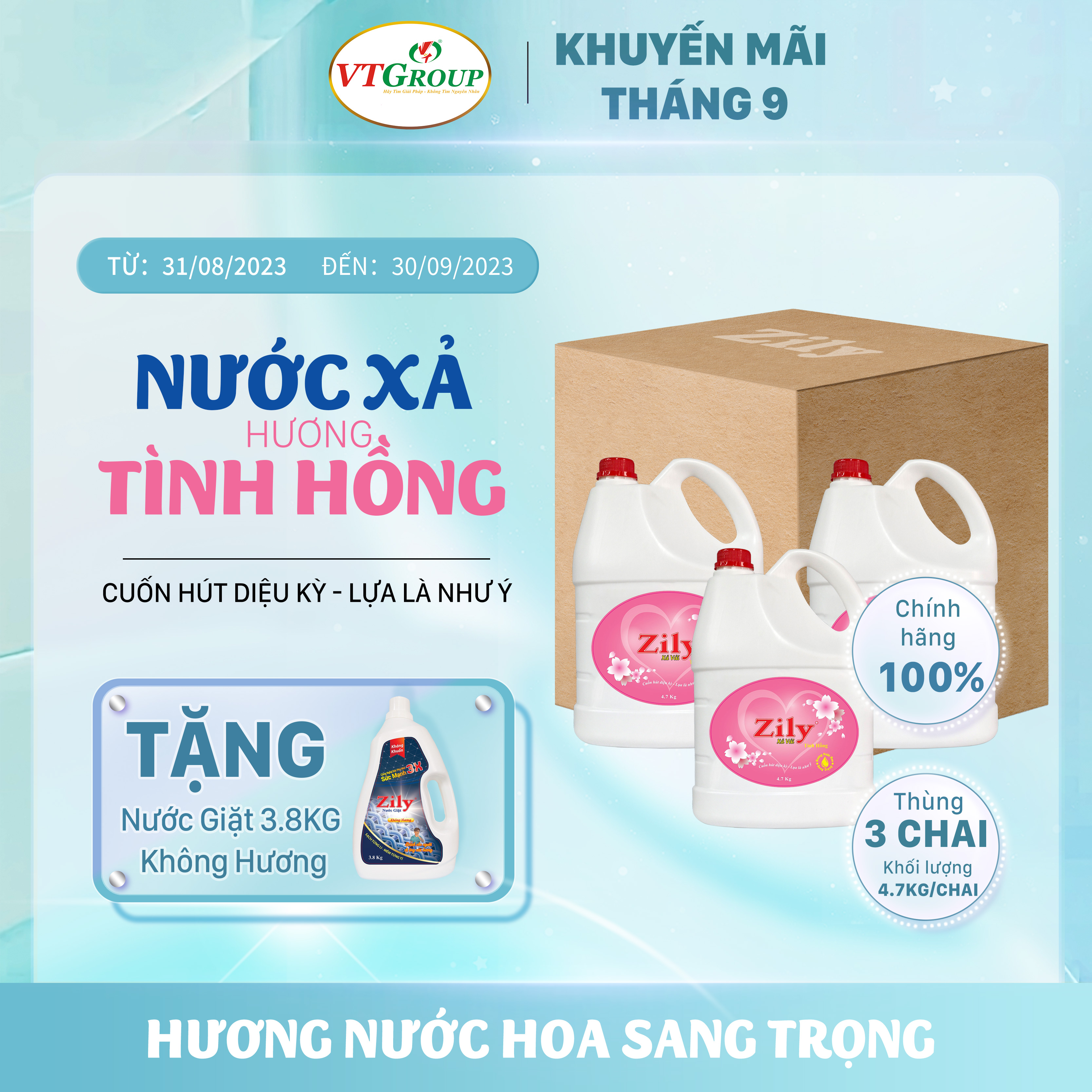 Nước xả vải Zily 4.7Kg (3 chai/ Thùng) - Tặng 1 NG KH 3.8KG