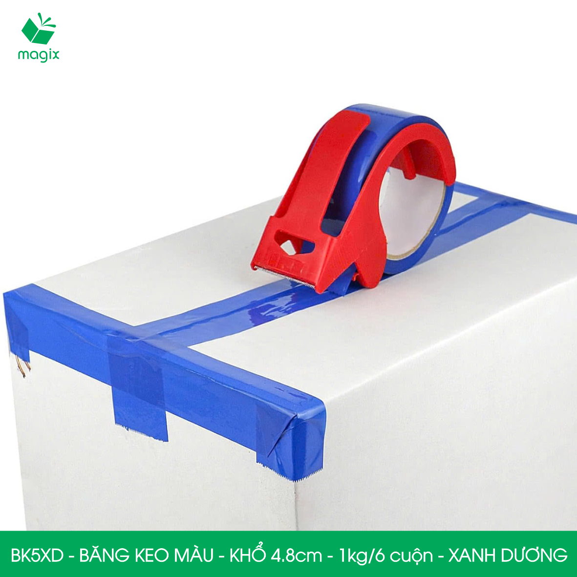 BK5XD - 6 cuộn băng keo màu khổ 4.8cm loại 1kg/6 cuộn - Xanh dương - Băng keo, băng dính đóng hàng