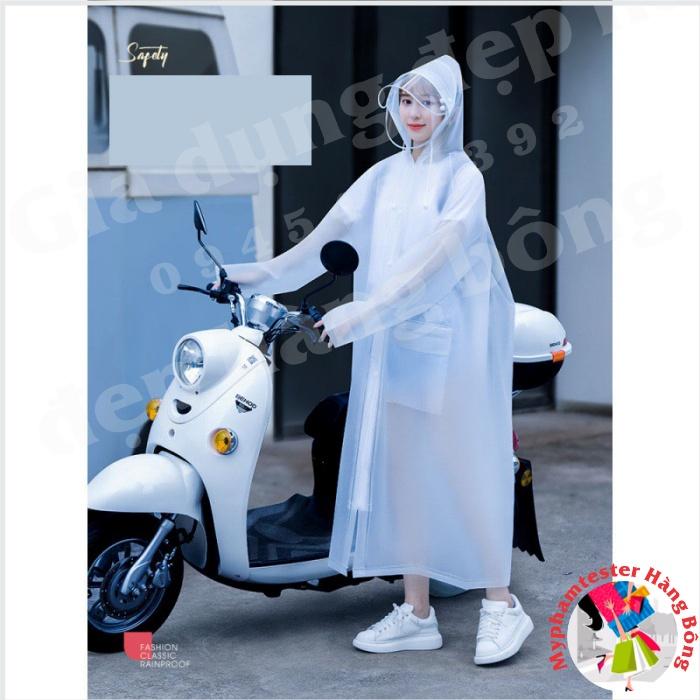 (HÀNG ĐẸP) Áo mưa trắng đục cho cả nam và nữ, phong cách Hàn Quốc có kính che mặt trong suốt trắng chất xịn