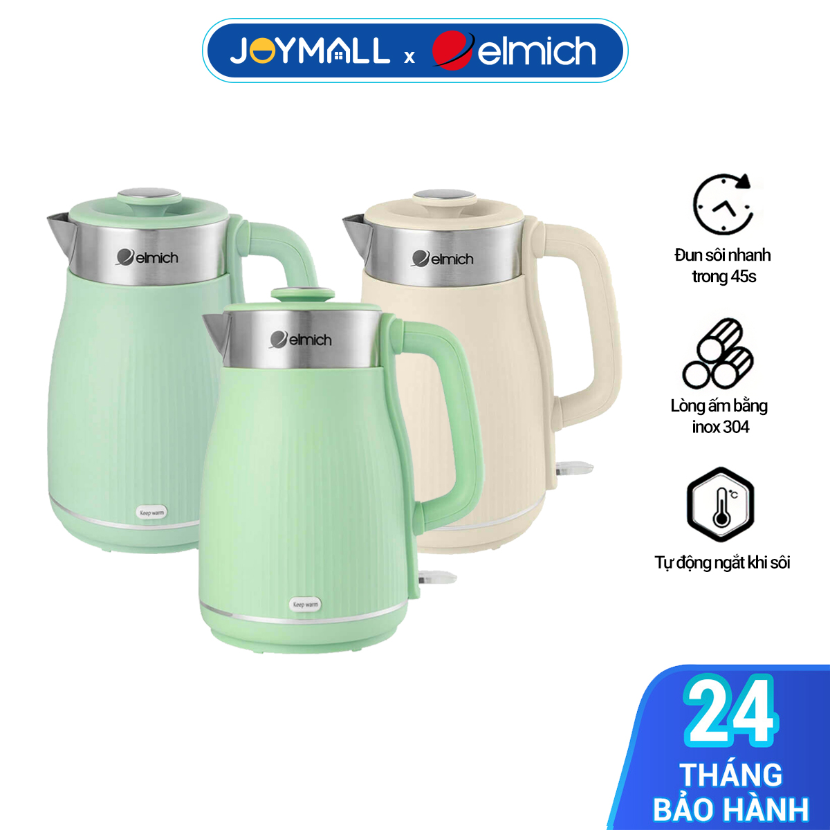 Ấm Đun Siêu Tốc Elmich KEE-8457 1.8L, Hàng Chính Hãng, Sôi Nhanh 45s, Công Nghệ Strix - JoyMall