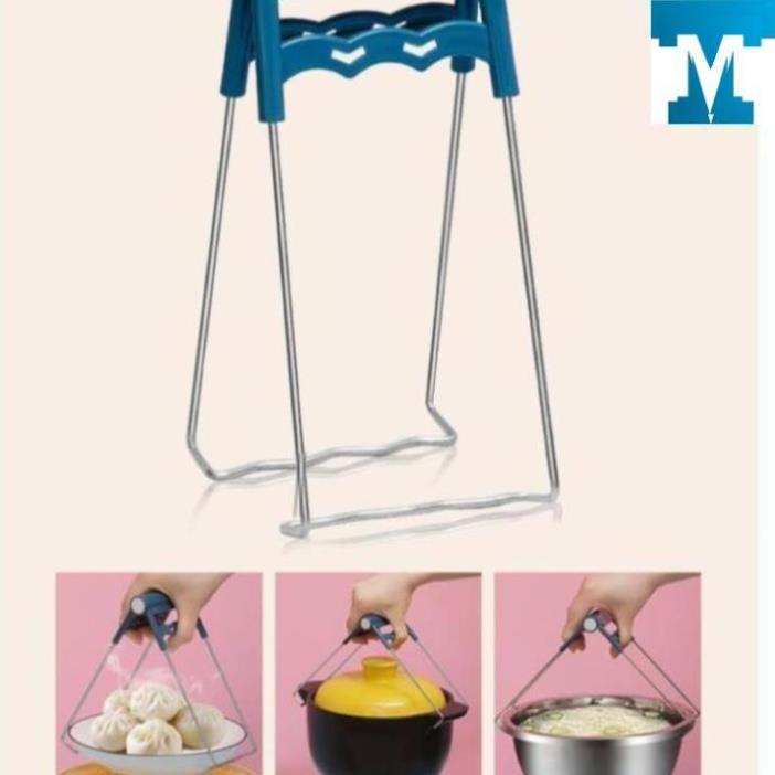 Bộ Dụng Cụ Kẹp Gắp Đồ Nóng Thức Ăn Đa Năng Inox Chống Bỏng Kèm Găng Tay, Miếng Lót Nồi Silicon
