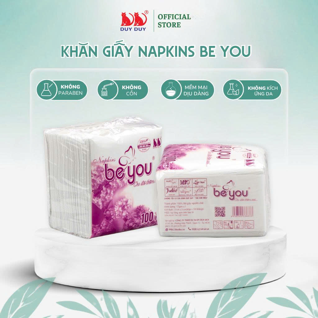 Giấy ăn Be You 100% bột giấy 100 tờ (31x31cm) lụa mềm siêu dai