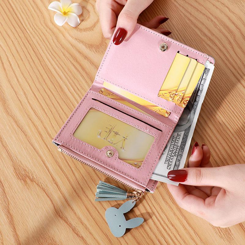Ví Nữ Mini Ngắn Cầm Tay Phong Cách Hàn Quốc phụ kiện dây đeo trái tim (có hàng sẵn) (Hàng Chính Hãng)