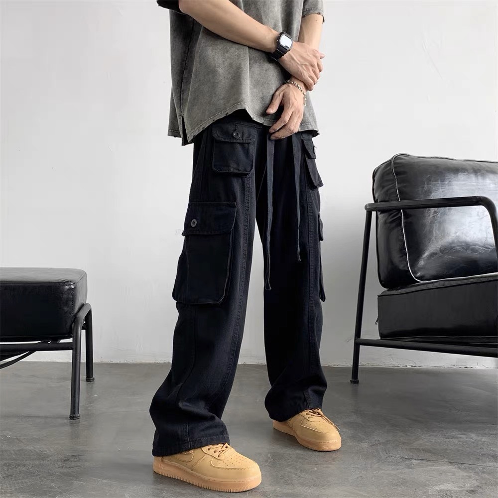 Quần kaki túi hộp nam nữ , Hiphop ống rộng xuông dài, quần cargo pants trơn thời trang unisex nam nữ - Gin store