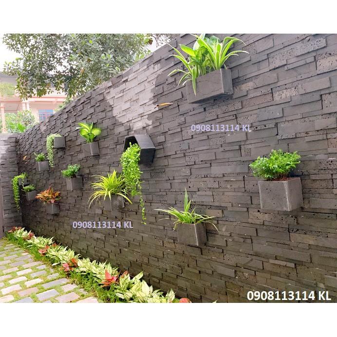 Chậu trồng cây hình chữ nhật treo tường ốp tường đá tự nhiên bền đẹp vĩnh viễn D30xR10xC15cm
