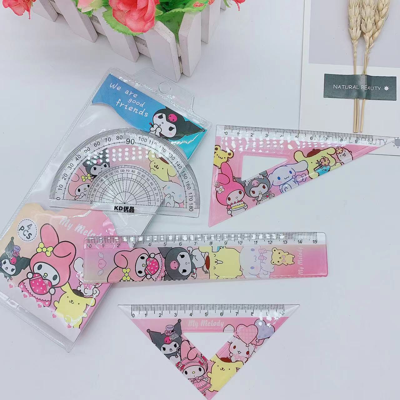 Đồ dùng học tập cho bé, Bộ thước kẻ 4 món hoạt hình dễ thương cute cho bé lựa chọn