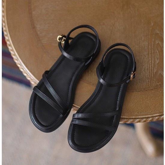 free ship Sandal 2 quai mảnh chữ v đế 2cm- dep quai hậu( da mờ)