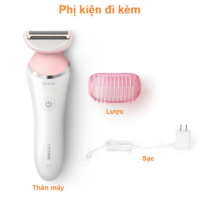 Máy Làm Sạch Lông Khô Và Ướt Dùng Cho Phụ Nữ Thương Hiệu Philips BRL130 và BRL140 - Hàng Nhập Khẩu