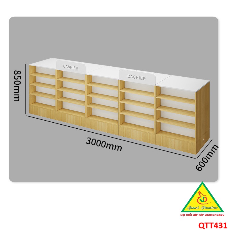 Quầy tính tiền, Bàn thu ngân cho cửa hàng tiện lợi, siêu thị mini QTT431 - NỘI THẤT LẮP RÁP VIENDONGADV