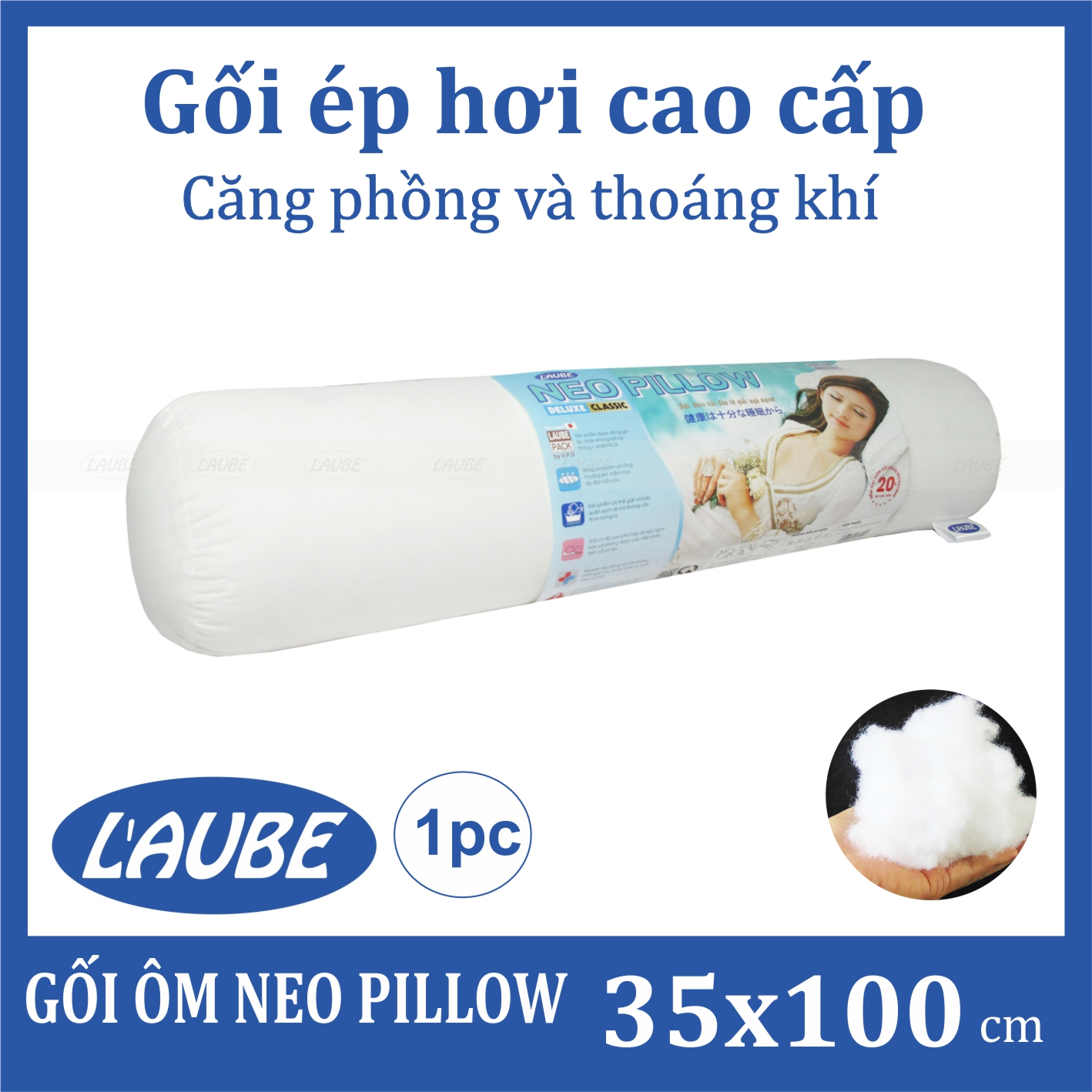 Gối ôm ép hơi Neo pillow 35x100cm hiệu laube home