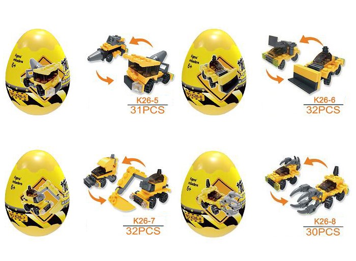 Bộ 6 Trứng Đồ Chơi Lắp Ráp Các Loại Xe Công Trường