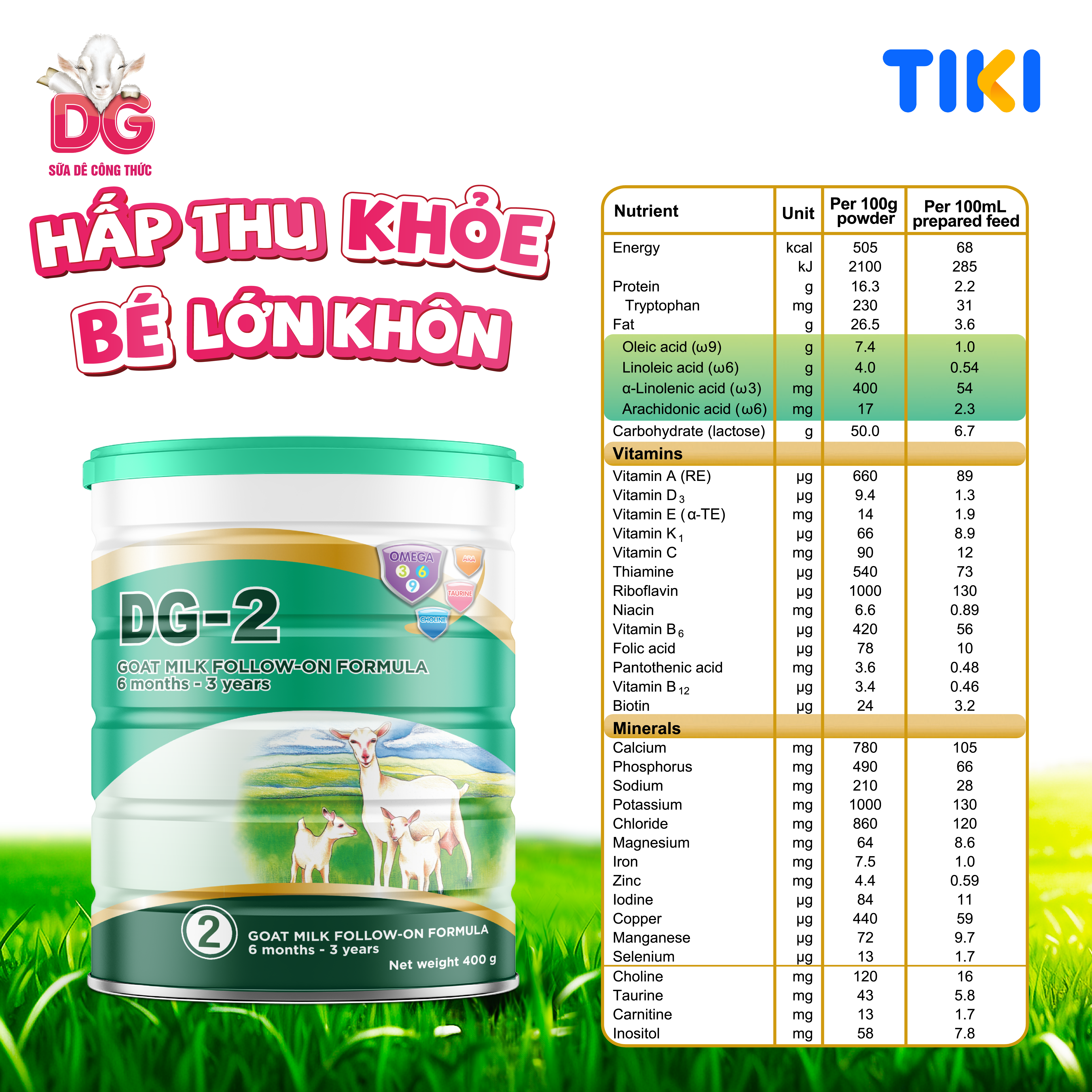 [Tặng Hộp Khăn Giấy] Sữa Dê Công Thức DG-2 800g