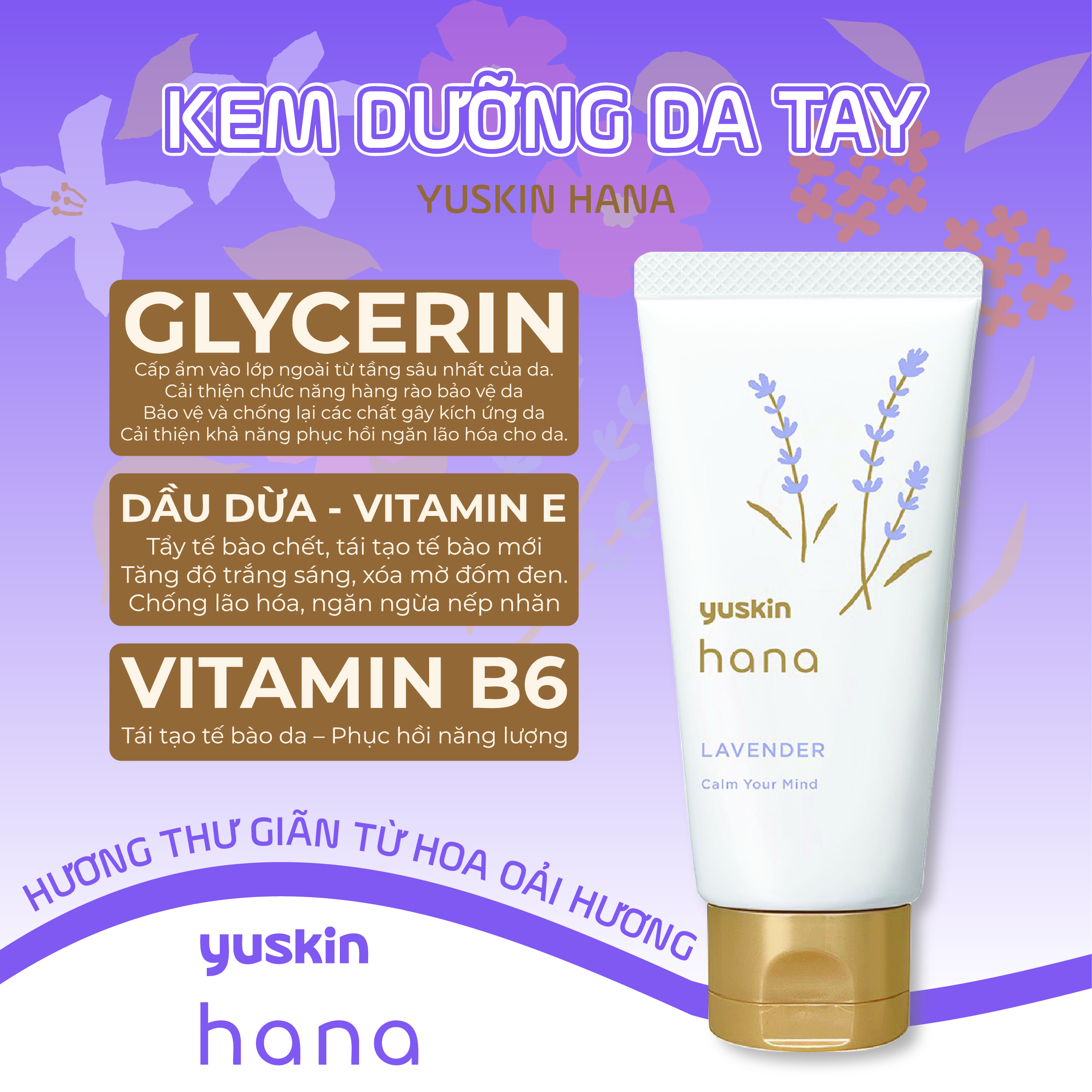 Kem Dưỡng Da Tay Hương Hoa Oải Hương Yuskin Hana Lavender (Tuýp 50G)