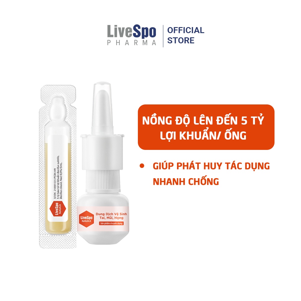 COMBO3 Nước muối sinh lý chứa bào tử lợi khuẩn LiveSpo Navax chuyên dụng Hộp 4 ống x 5ml