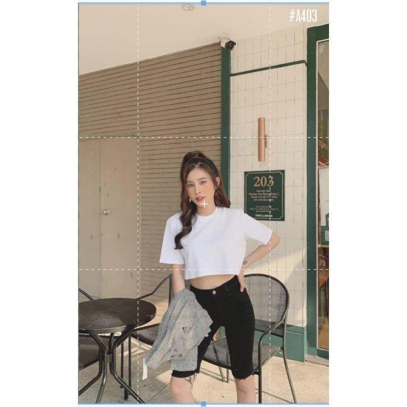 Áo thun croptop cổ tròn form suông bận thoải mái