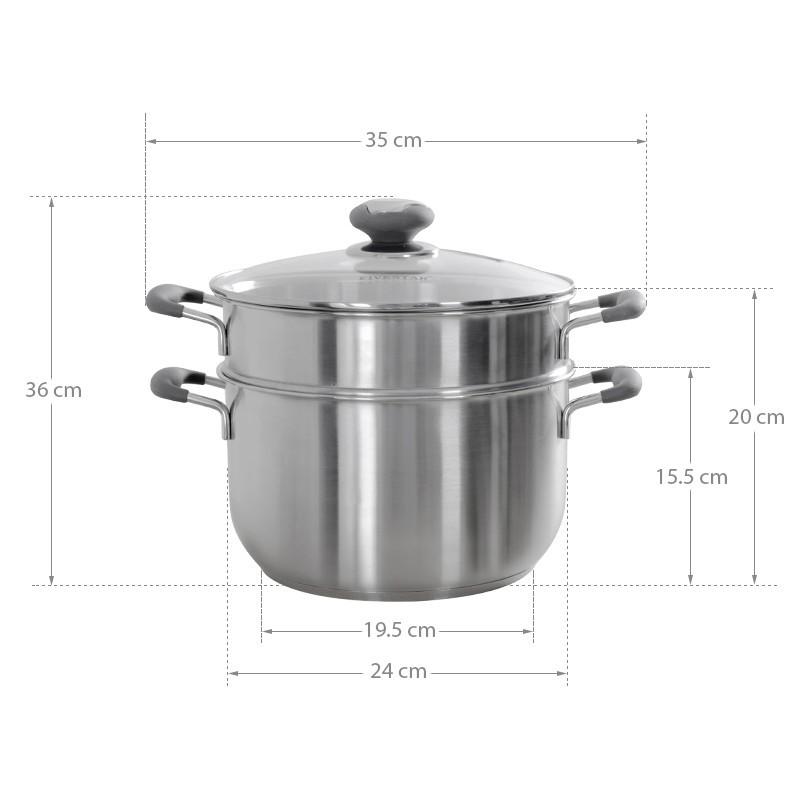 Bộ xửng hấp 3 đáy inox 430 FiveStar Standard bếp từ nắp kính quai silicon ( 24cm )