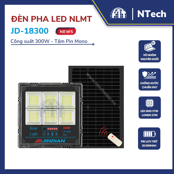 Đèn pha năng lượng mặt trời 300w Jindian JD-18300