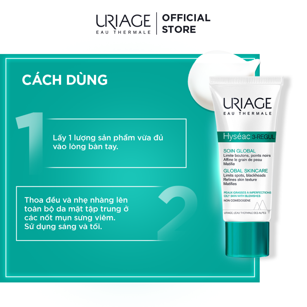 Kem ngăn ngừa mụn trứng cá hỗn hợp không màu URIAGE HYSÉAC 3REGUL SOIN GLOBAL 40ml