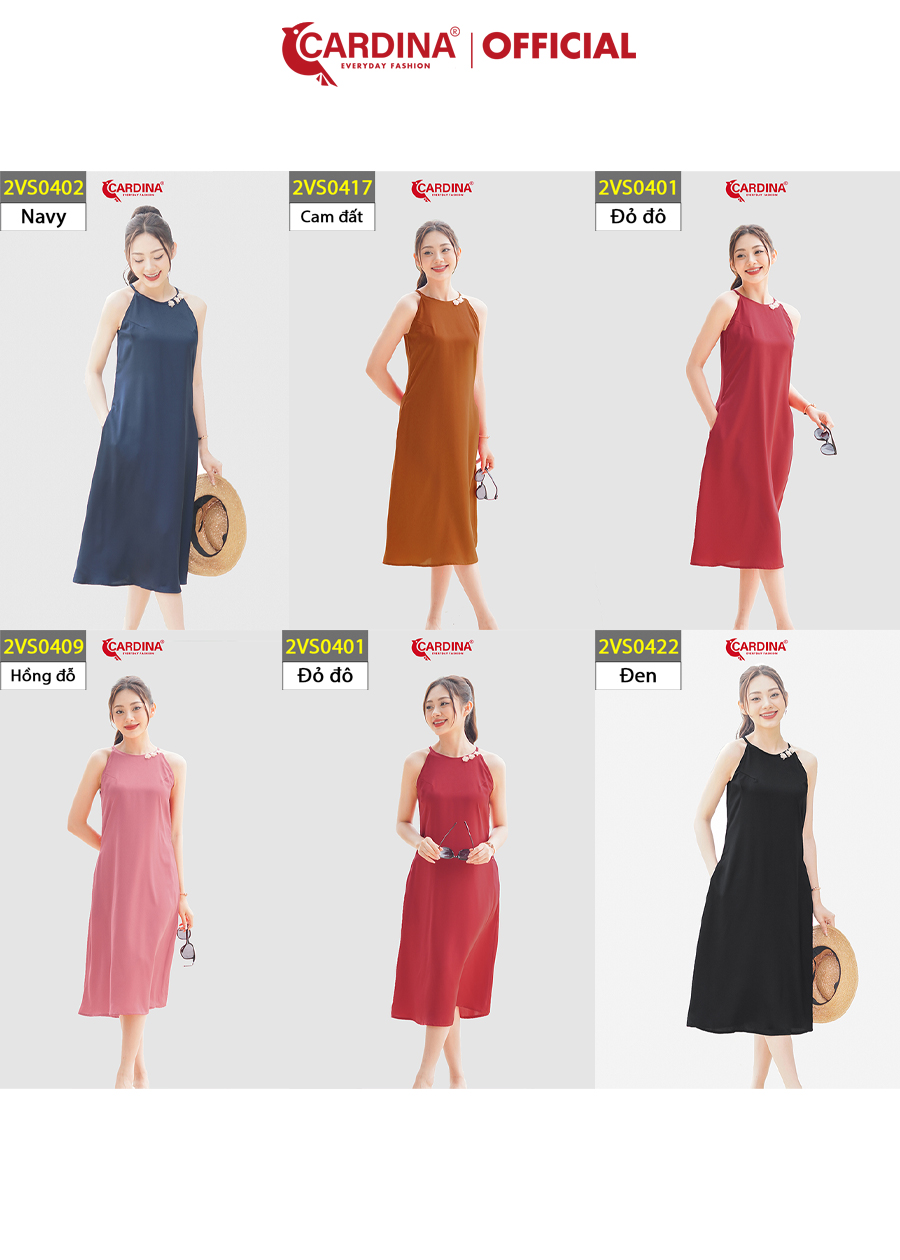 Đầm Nữ CARDINA Chất Lụa Satin Nhật Cao Cấp Cổ Yếm Đính Hoa Dáng Suông Quyến Rũ 2VS04