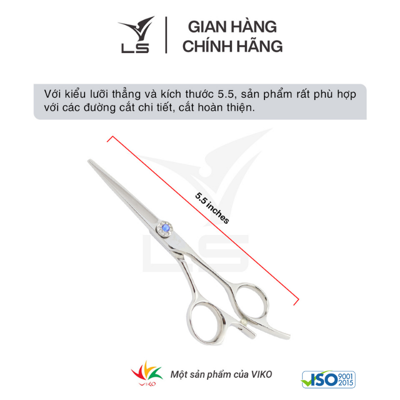 Kéo cắt tóc LS lưỡi thẳng quai offset vênh đỡ ngón cố định PFL