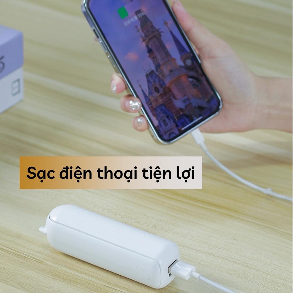 Quạt mini, quạt cầm tay mini gấp gọn 3 chết độ gió, tích hợp sạc dự phòng, dung lượng pin 2000mAh, bảo hành 6 tháng