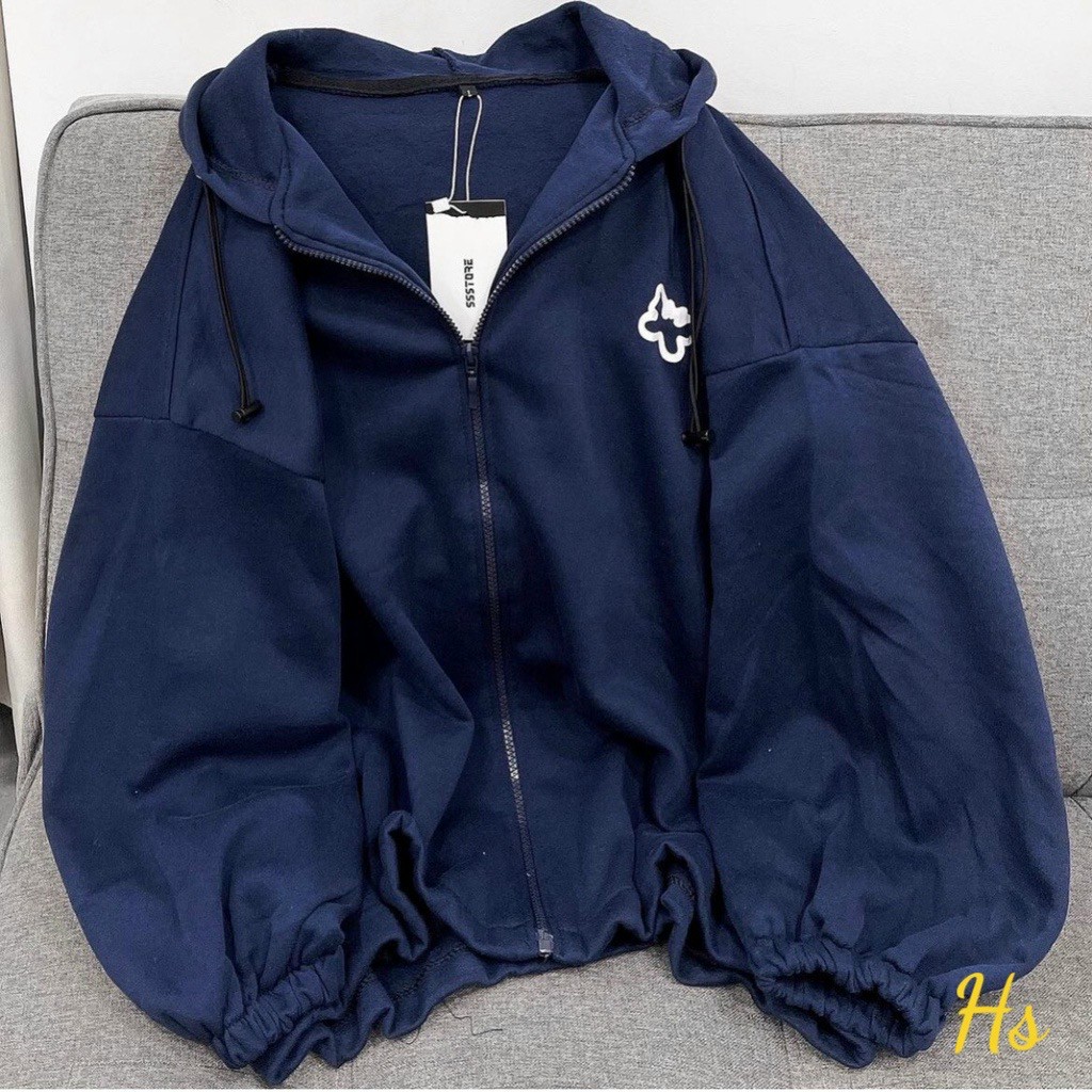 Hình ảnh Áo Khoác Nỉ Có Khóa Kéo Zip Tay Phồng , Nón Mũ 2 Lớp - Hoodie Unisex Hình Măt Cười Nam Nữ Cặp Đôi, áo khoác chống nắng mủ to from rộng unisex ulzzang