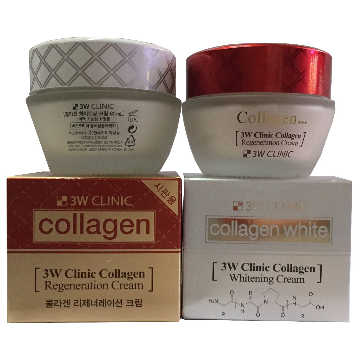 Combo Kem Dưỡng Trắng Sáng Tái Tạo Da 3W Clinic Collagen Regeneration Cream( 60ml, Đỏ) &amp; Kem Dưỡng Trắng Da Tinh Chất Collagen 3W Clinic Collagen( Trắng)