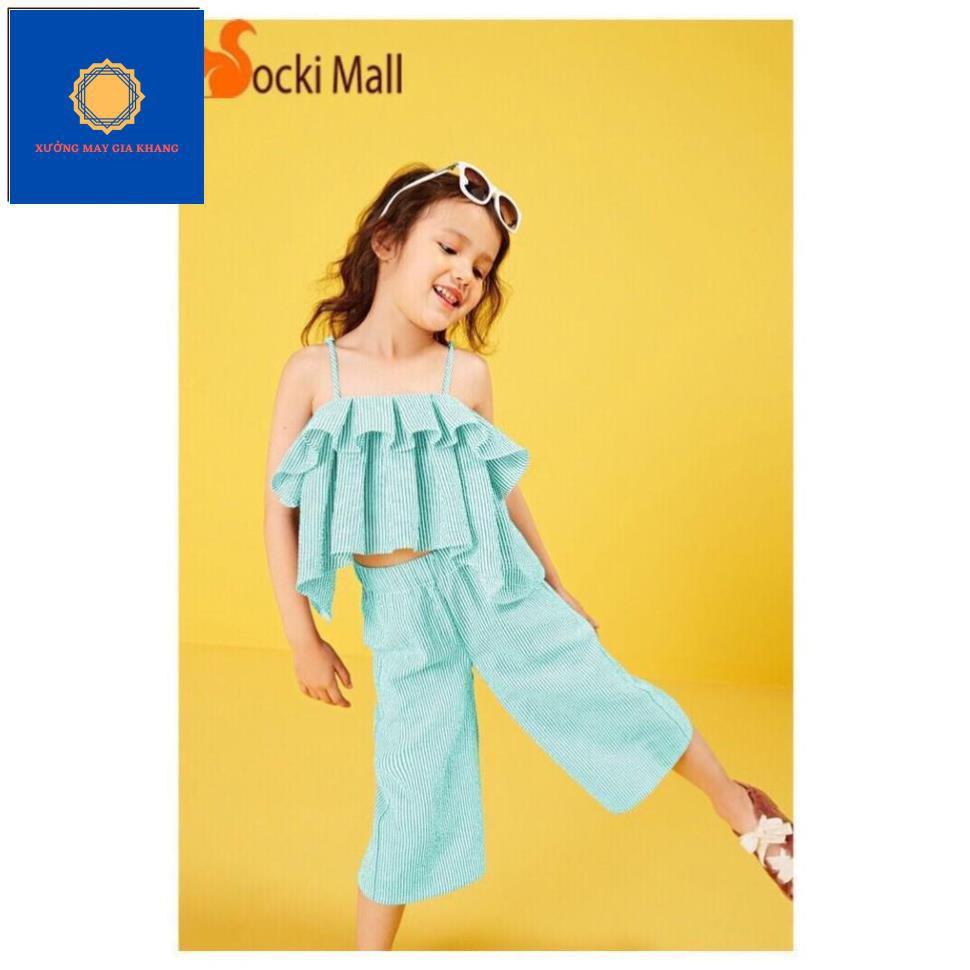 MS: 190405 - Đồ bộ quần áo lửng hai dây bèo, quần ống rộng sành điệu cho bé gái - Xưởng may Gia Khang