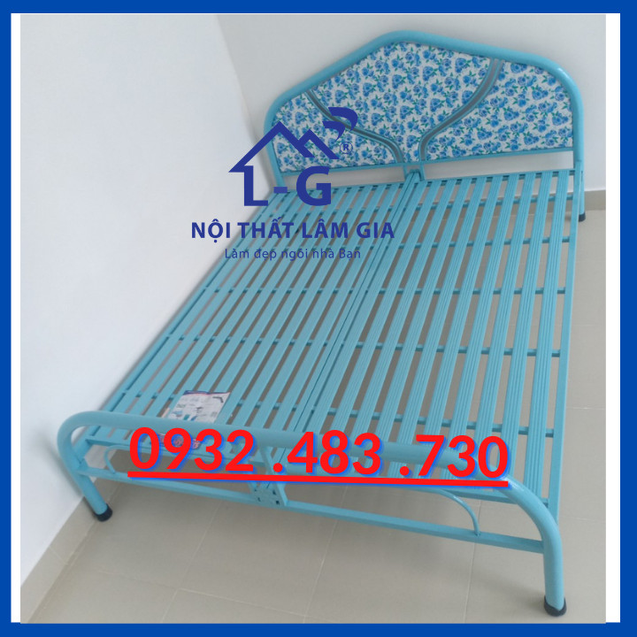 Giường sắt lắp ráp tận nơi 1m6x2m màu xanh dương_GSD161406X