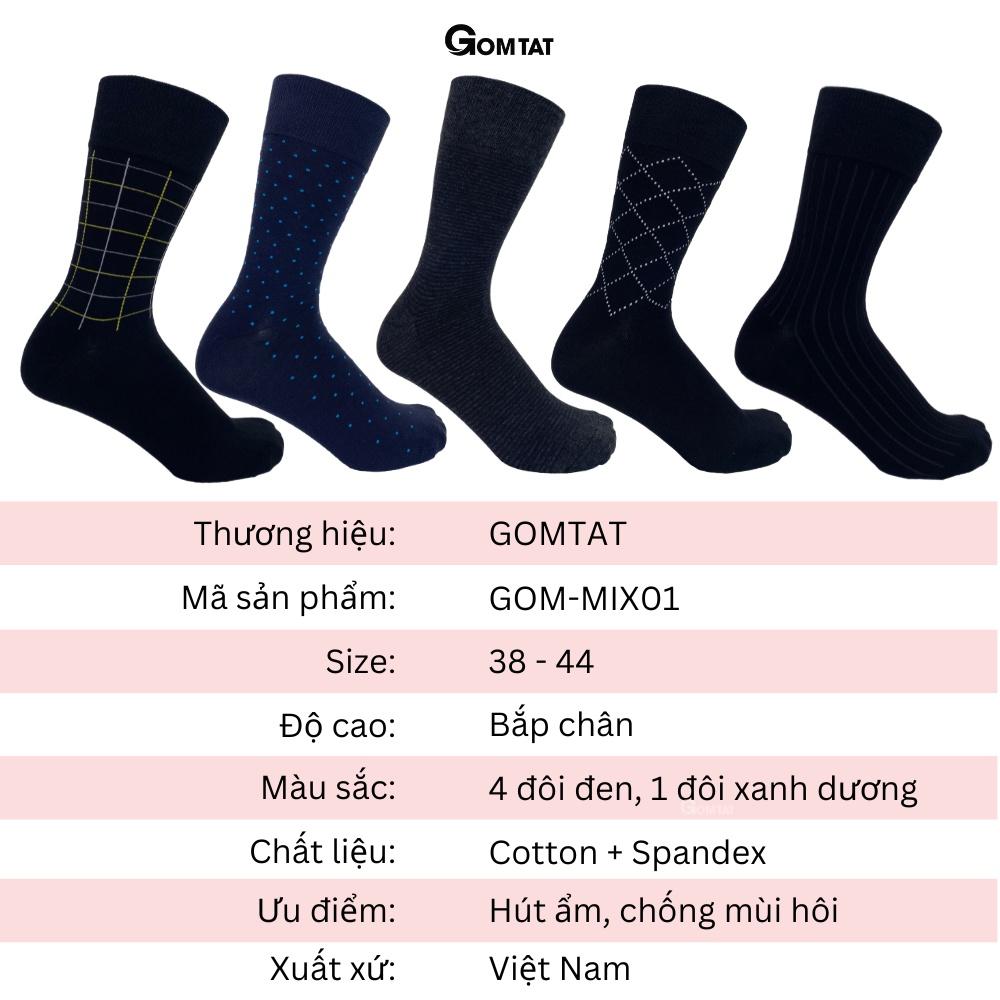 Hộp 5 đôi tất vớ nam đi giày tây công sở cổ cao, mẫu MIX01, chất cotton cao cấp hút ẩm thoáng khí - GOM-MIX01-CB5