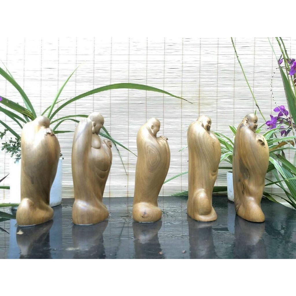Bộ tượng phật ngũ phúc bằng gỗ bách xanh thơm nức kt cao 20×11×7cm