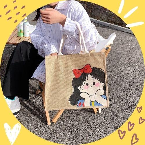 Túi tote handmade tự tô màu DIY, túi xách nữ cá tính đi chơi, đi biển, đi du lịch