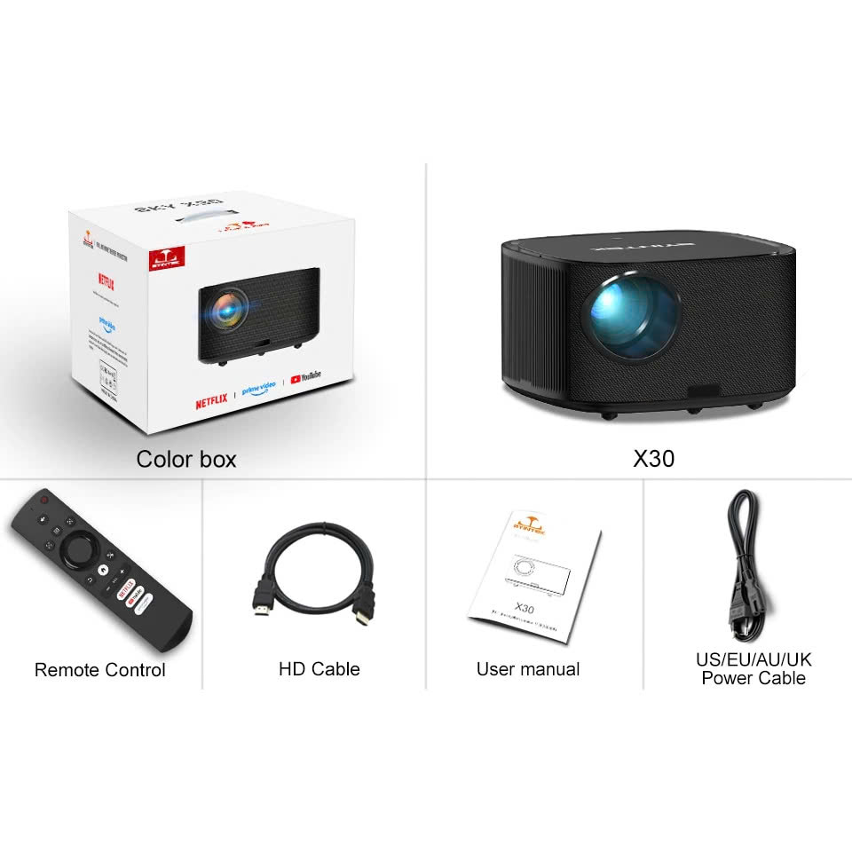 Máy chiếu mini thông minh BYINTEK X30 1080P Full HD, Tự động lấy nét,WIFI, LED, Home Cinema Projector - Hàng chính hãng