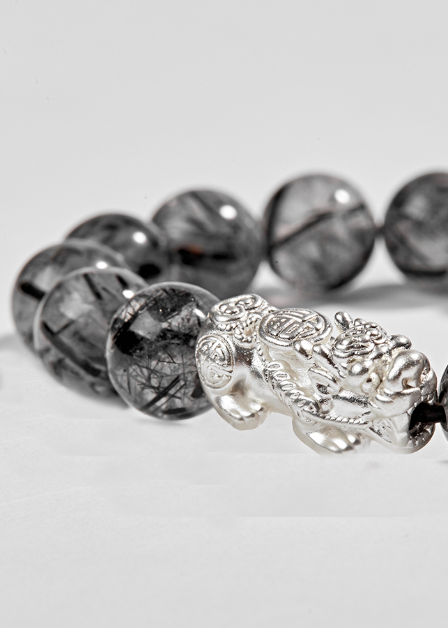 Vòng Thạch Anh Tóc Đen Phối Tỳ Hưu Bạc (12mm) Ngọc Quý Gemstones