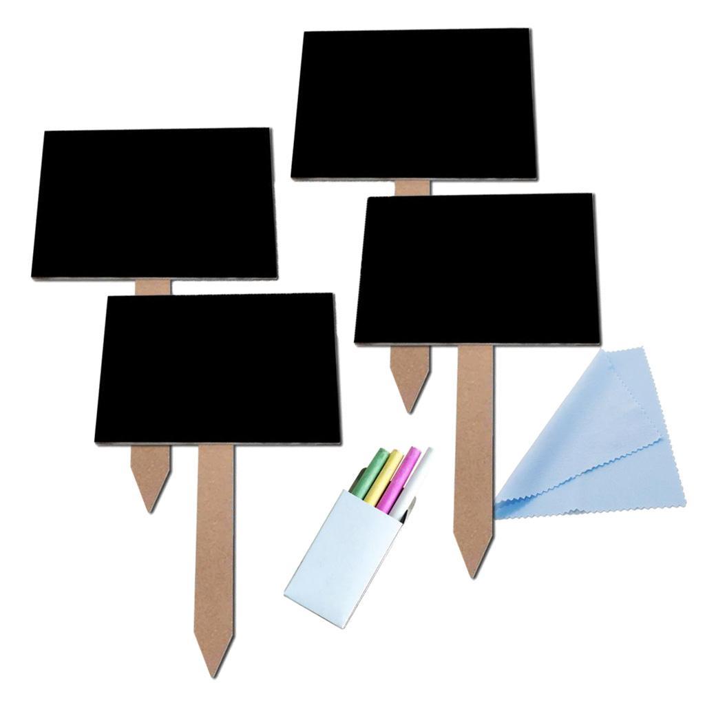 4Pcs Small MDF Blackboard Chalkboard with Stick Price Tags Message Board