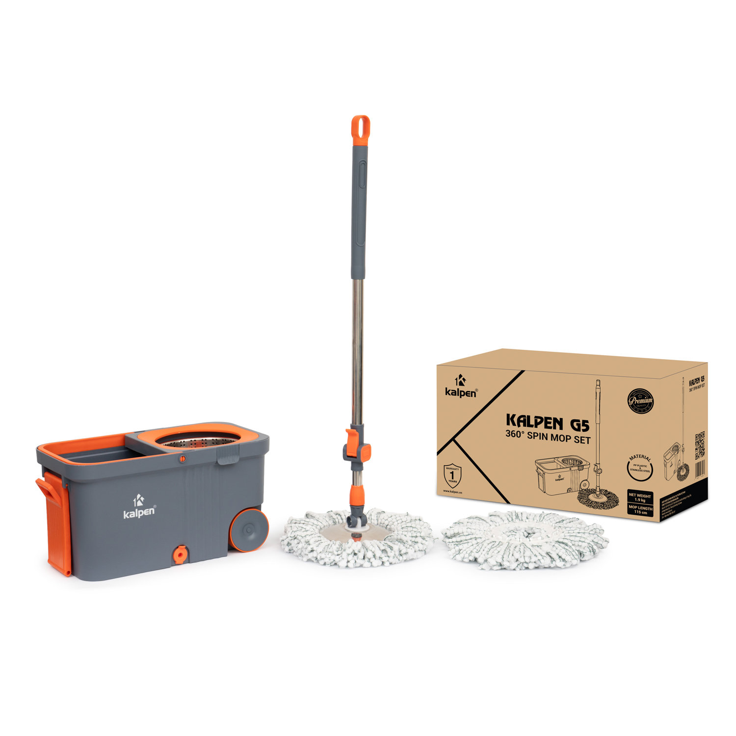 Bộ cây lau nhà xoay 360 độ Kalpen G5 tặng kèm 2 bông lau - Hàng chính hãng