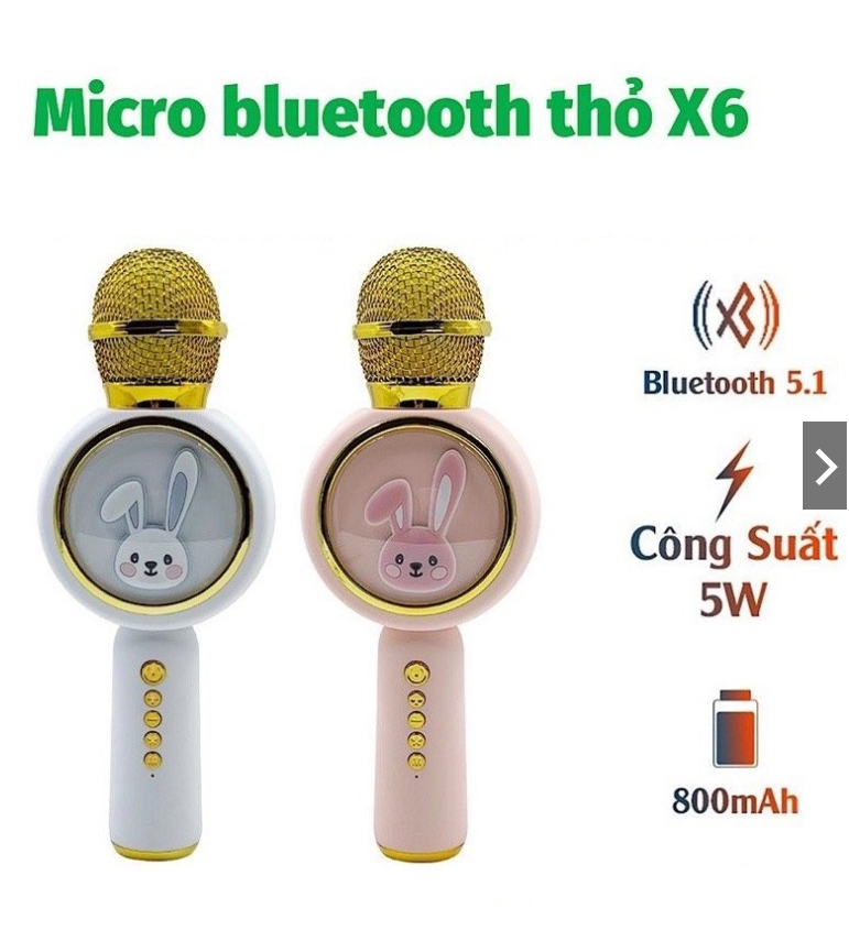 Micro Bluetooth Không Dây karaoke Kèm Loa X6 Hình Thỏ Đáng Yêu đèn led nhấp nháy Âm Thanh Trầm Ấm Hát Hay Bắt Gịong Tốt