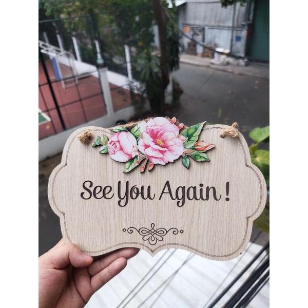 Bảng gỗ welcome 2 mặt treo cửa hàng trang trí shop