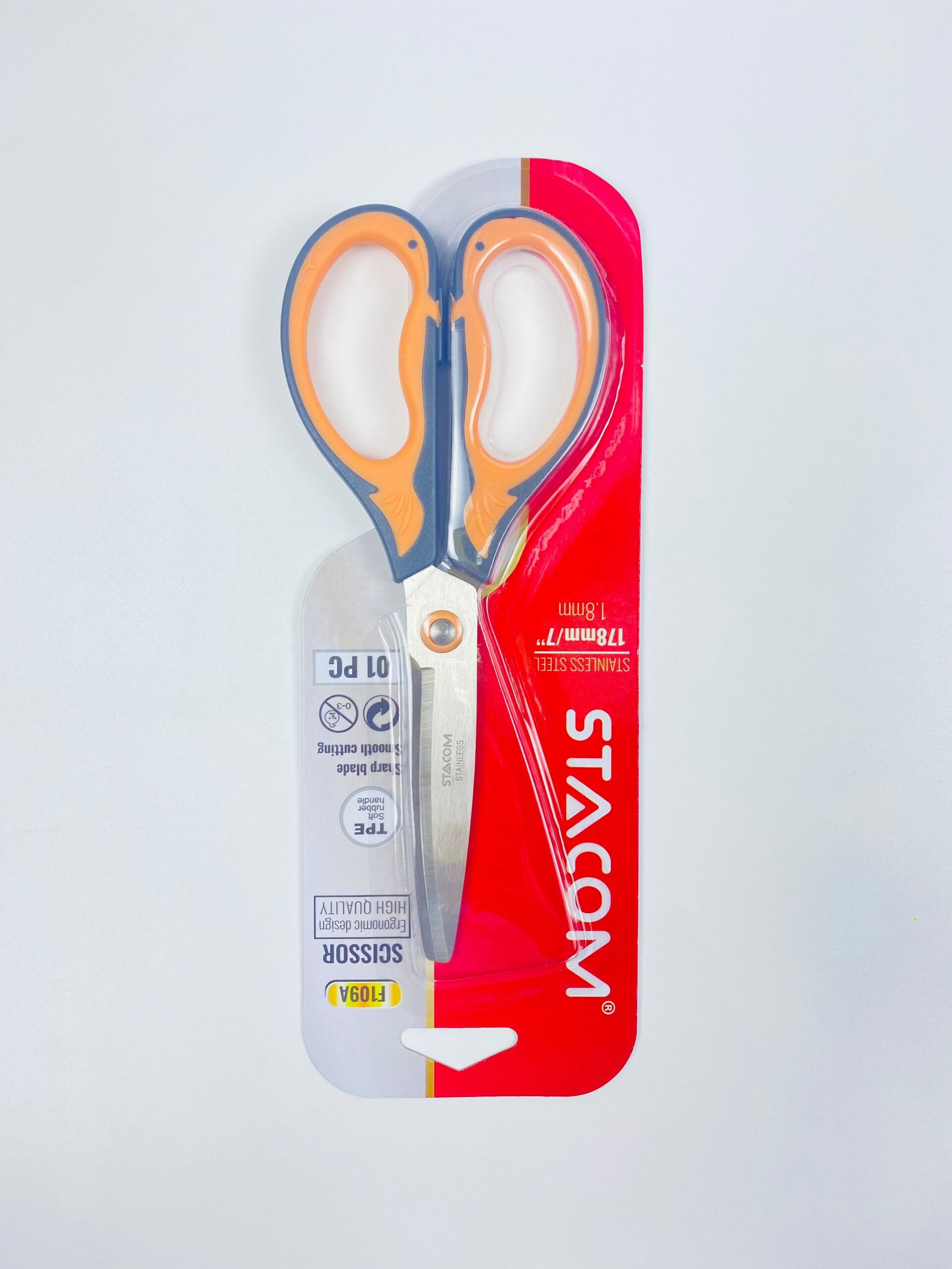 Kéo cắt giấy 178mm - 7'' Stacom cán nhựa cao cấp, lưỡi thép không gỉ F109A