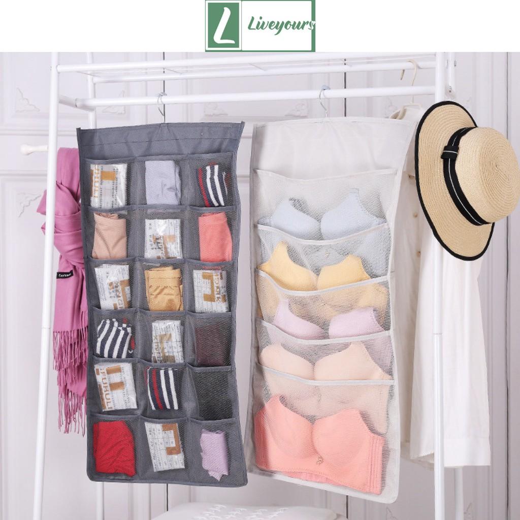 Túi Đựng Đồ Lót 15 - 30 Ngăn, Quần Áo Lót, Tất Vớ, Đồ Dùng 2 Mặt - Có Móc Treo