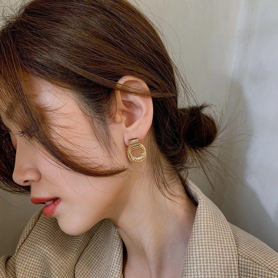 Bông tai khuyên tai nữ vòng mạ vàng thiết kế basic thanh lịch phụ kiện trang sức YUNRI ACCESSORIES