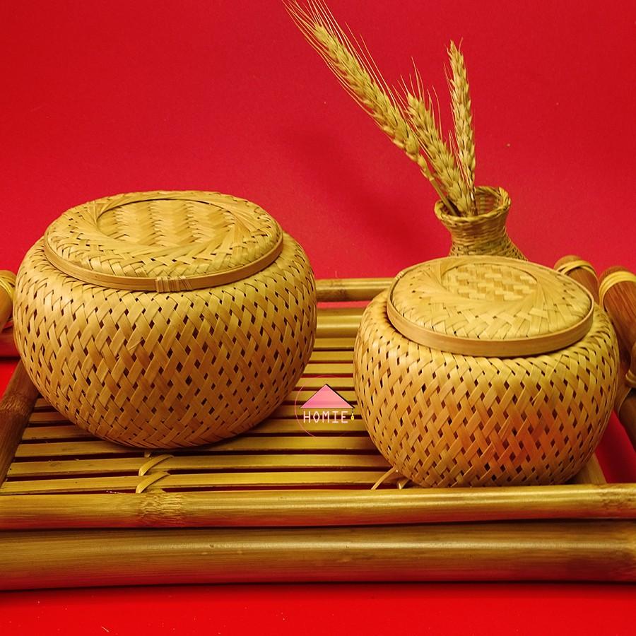 Hộp tre đan 2 lớp đựng đồ dùng đa năng