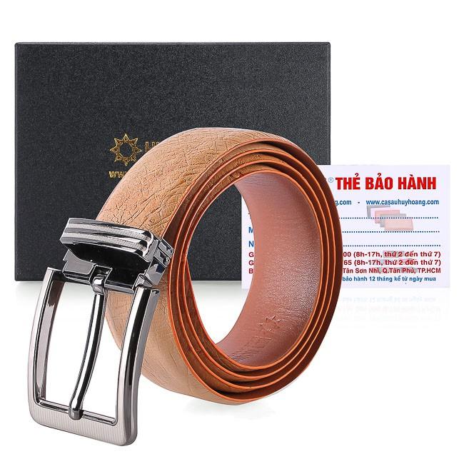 Dây nịt nam da đà điểu Huy Hoàng 3,5P da hột đầu kim màu vàng bò HT4450