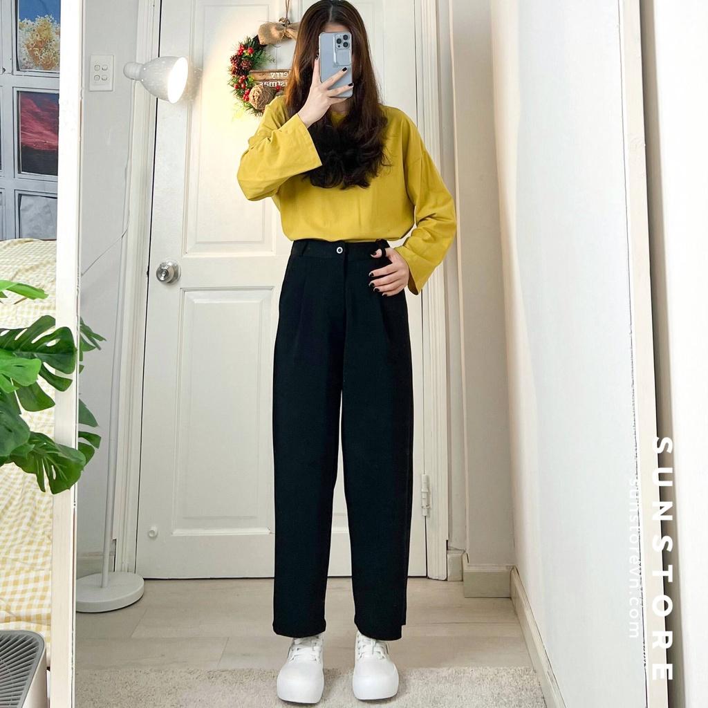 Quần culottes nữ dáng lửng ống baggy cạp cao lưng cao màu đen - Đen, Đen